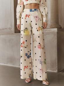 Quần dài nữ Anewsta mùa xuân hè, chất liệu ren, chấm bi, họa tiết hoa, dáng suông, màu mơ nhạt, thích hợp cho đi nghỉ mát, đi chơi, đi làm, phong cách thành thị, thanh lịch. - Màu be - Xem 6