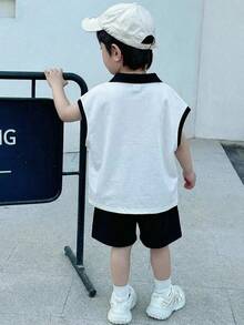 Kids Boy Casual Comfortable Patchwork Polo Shirt With Turndown Collar, Letter & Graphic Print - Multicolor - View 4