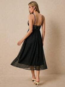 Poéselle Women's V-Neck Lace Elegant Waist Cinched Party Midi Slip Dress Black Vacation Summer Dresses Sundress Women Beach Dinner - Black - View 2