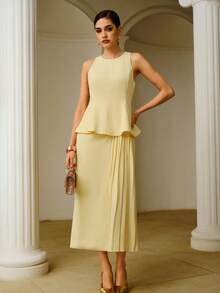 ZEYLAH 荷叶边撞色褶饰连衣裙 - 黃色 - 查看 3