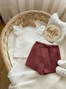 Baby Mädchen Sommer süßes weißes Top und Shorts Set mit elastischem Bund - Verschiedenfarbig - Übersicht 2
