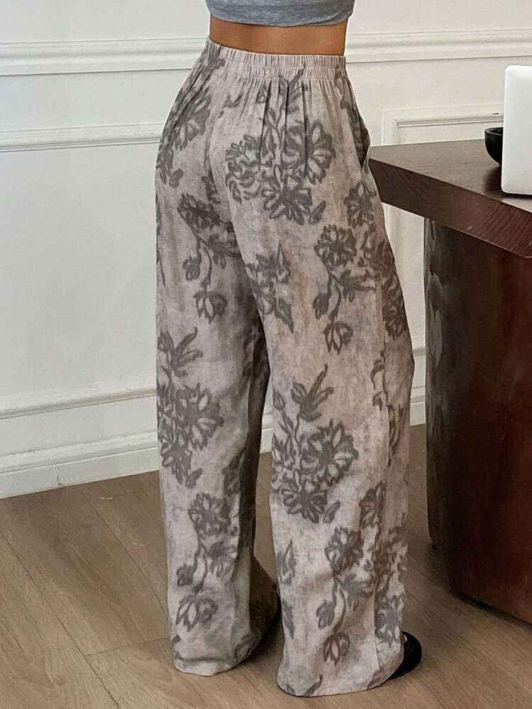 Elegant Vintage Floral Print Women Pajama Bottoms