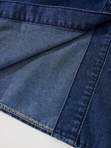 GlowEve Women's Square Neck Short Sleeve Pleated Front Button Casual Denim Dress - Blue - View 5