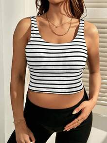 SHEIN 孕妇罗纹短款休闲哺乳背心 - 白色 - 查看 4