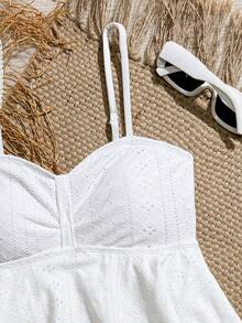 SHEIN 少女款吊带泳衣,针织纯色镂空特殊面料,双肩带,双层荷叶边设计,欧美时尚优雅女士休闲泳装套装,适合度假、游泳、海滩、夏季穿着。 - 杏色 - 查看 8