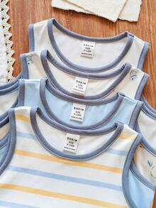SHEIN Vintaside Kids Bộ 4 áo tank top trắng thoải mái cho bé trai và bé gái, kiểu dáng cổ điển, đa năng, phù hợp mặc hàng ngày, đi nghỉ mát, đi học, dự tiệc, mùa xuân/hè. - Nhiều màu - Xem 7