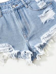 Rivivi Quần short denim bạc màu, phong cách thường ngày mùa hè. - Rửa nhẹ - Xem 3