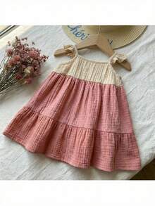 Loomiva Newborn Baby Girl Contrast Color Round Neck Ruffle Waist Dress, Versatile & Comfortable,Kids - Multicolor - View 6