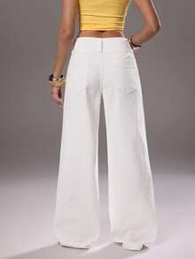 TRNVIE Y2K Fashion Casual High Waist Wide Leg White Denim Jeans - White - View 2