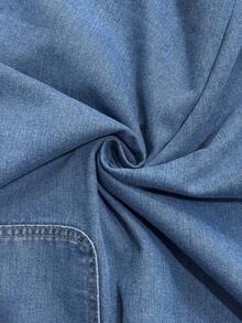 Elaquor Camicia di jeans a maniche corte con scollo tondo e tasche, taglie comode per donna - Blu lavato medio - Visualizzare 5