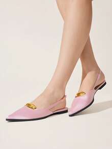 CUCCOO CHICEST 女士简约尖头平底鞋，纯色通勤套脚芭蕾平底鞋，米色，圣诞节优雅鞋款 - 淺粉色 - 查看 4