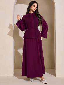 Graceveil Burgunderrotes plissiertes Crop Top mit Bindung vorne + Elastischer Taillenbund Rock, elegantes 2-teiliges Set für festliche Anlässe - Bordeaux - Übersicht 4
