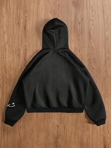 TOKVUE 男士街头风热销INS字母亮面刺绣休闲街头服饰，男友/老公礼物，周年纪念礼物，黑色卫衣 - 黑色 - 查看 4