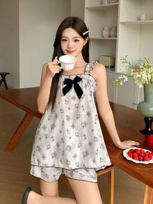DAZY 2pcs/Set Cute Bear Pattern Sleeveless Camisole Top And Shorts Women Summer Pajama Set - Apricot - View 4