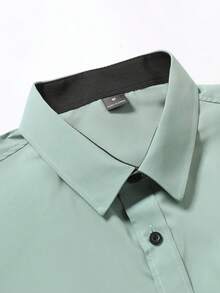 Manfinity Mode Men's Contrast Color Long Sleeve Single-Breasted Pocket Casual Shirt, Formal - Army Green - View 5