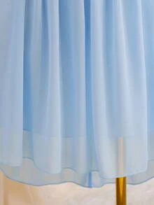 Tween Girls' Elegant Blue Sleeveless Chiffon Fitted Dress, Suitable For Evening Party, Christmas, Halloween, Wedding, Prom, Vacation, Graduation Season And Other Occasions - Blue - View 6