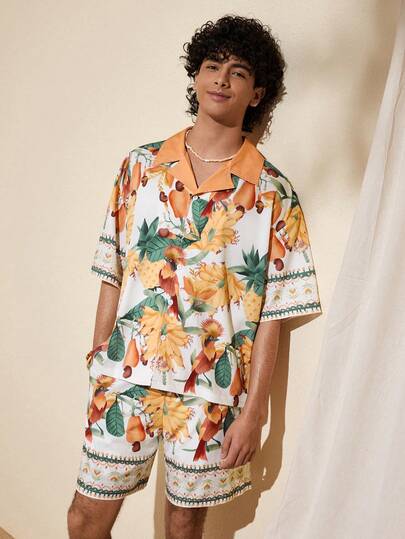 Felipe Marques Tropical Print Vacation Beach Shirt & Shorts Set For Men