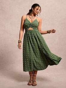 SHEIN VCAY Đầm không tay xẻ cao, màu trơn, kiểu xoắn rỗng, cỡ lớn - xanh quân đội - Xem 6
