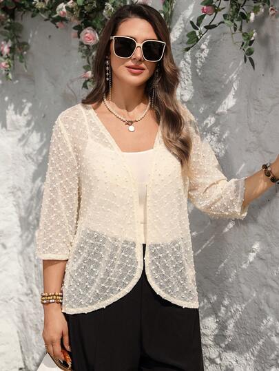 EMERY ROSE Plus Size Solid Color Sheer Casual Lightweight Jacket, Spring/Summer\Summer\Vacation