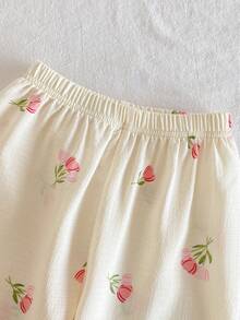 2件套 女童碎花短袖上衣和裤子 舒适睡衣 - 粉色 - 查看 10