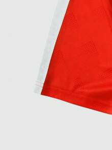 ROMWE MEN Prep Áo thun ngắn tay nam thể thao bóng đá in họa tiết tương phản màu sắc - Đỏ - Xem 4