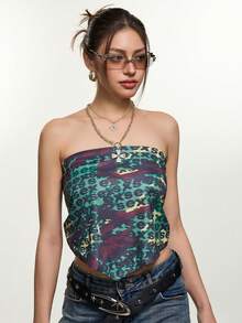 Rina Fox Women's New Sexy Bombshell Print Bandeau Top, American Casual Street Print Versatile Scarf Top, Suitable For Shopping, Parties, Music Festivals, And Vacation Wear - Green - View 7