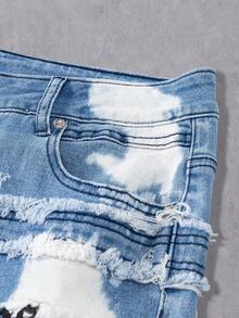 Manfinity EMRG Jeans con estampado de letras y dobladillo deshilachado en capas para hombre - Lavado ligero - Ver 7