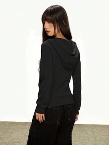 Rina Fox 女士休闲铆钉设计拉链卫衣 - 黑色 - 查看 2