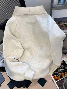 INAWLY Sudadera con cuello alto y media cremallera de unicolor y estilo minimalista casual para mujer de talla grande, para graduación, maestros y vuelta al colegio, otoño e invierno - Gris Claro - Ver 2