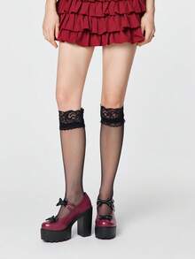 ROMWE Goth 女士高跟鞋 暗黑摇滚朋克哥特风 闭趾 Y2K 派对礼服鞋 粗跟蝴蝶结甜美玛丽珍鞋 小号皮鞋 低跟通勤工作鞋 - 酒紅啞光 - 查看 2