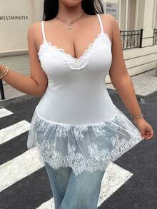 Easura Áo hai dây ren tương phản dành cho nữ cỡ lớn - trắng - Xem 4