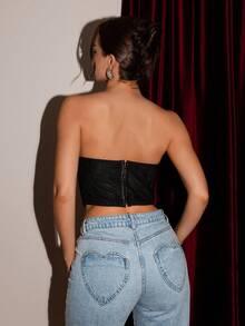 Glamine Women's Contrast Lace Asymmetric Hem Fashionable Bandeau Top - Black - View 2