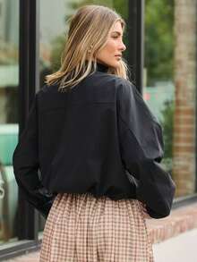 Hauture Chaqueta corta de cuello alto tipo paracaídas para mujer - Negro - Ver 6