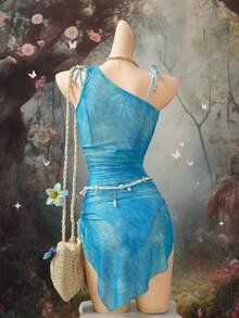 EgrlEra 不对称下摆迷你连衣裙 - 藍色 - 查看 2