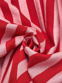 Vionelle 大码女式休闲度假通勤撞色条纹印花系带宽松阔腿裤 - 紅色 - 查看 9