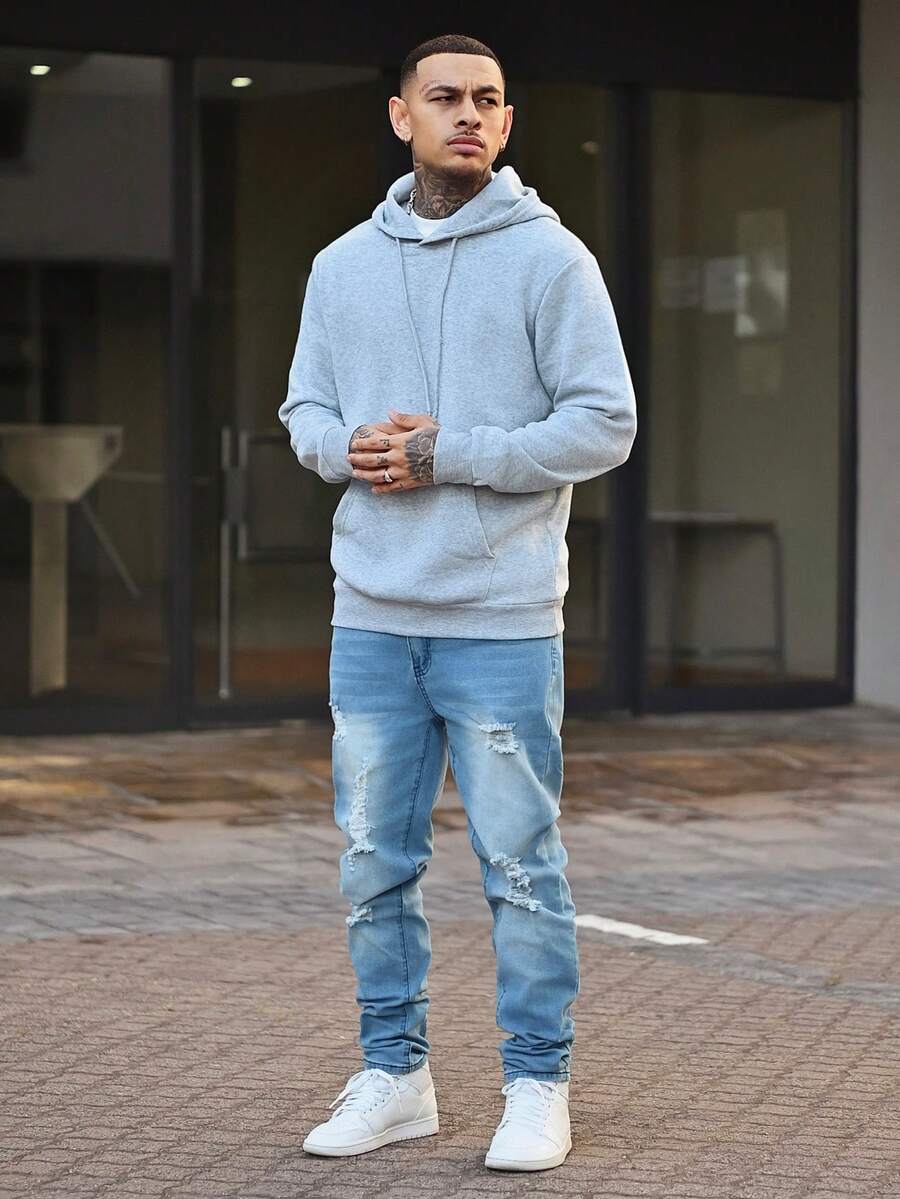 Devon Thys 1 quần Cargo thường ngày rách rách co giãn ôm vừa vặn cho nam, quần jeans dày màu trơn thoáng khí phong cách đường phố thích hợp đi dạo phố, hoạt động ngoài trời cho cha mẹ và con cái, mọi mùa - Rửa nhẹ - Xem 1