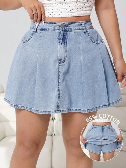 Solflare 大码女士休闲褶皱牛仔短裤，春夏款