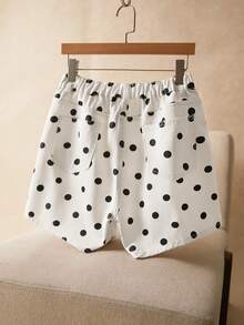 Elaquor Plus Size Women Polka Dot Print Pocket Loose Denim Shorts Jorts - White - View 2