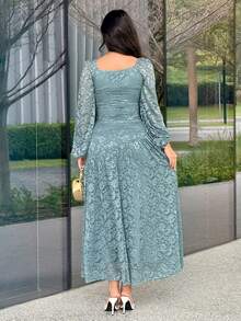Modelyn Vestido largo de fiesta elegante con cintura ceñida y plisado jacquard para mujer - Azul - Ver 9