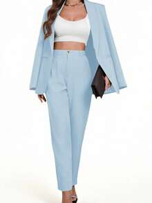 Aveloria Modichic Women's Minimalist Elegant Commuter Shawl Collar Double-Breasted Blazer - Baby Blue - View 6