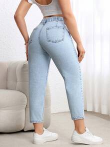 EMERY ROSE Plus Size Women's Casual Denim Tapered Pants, Non-Stretch, Discounted - Light Wash - View 2