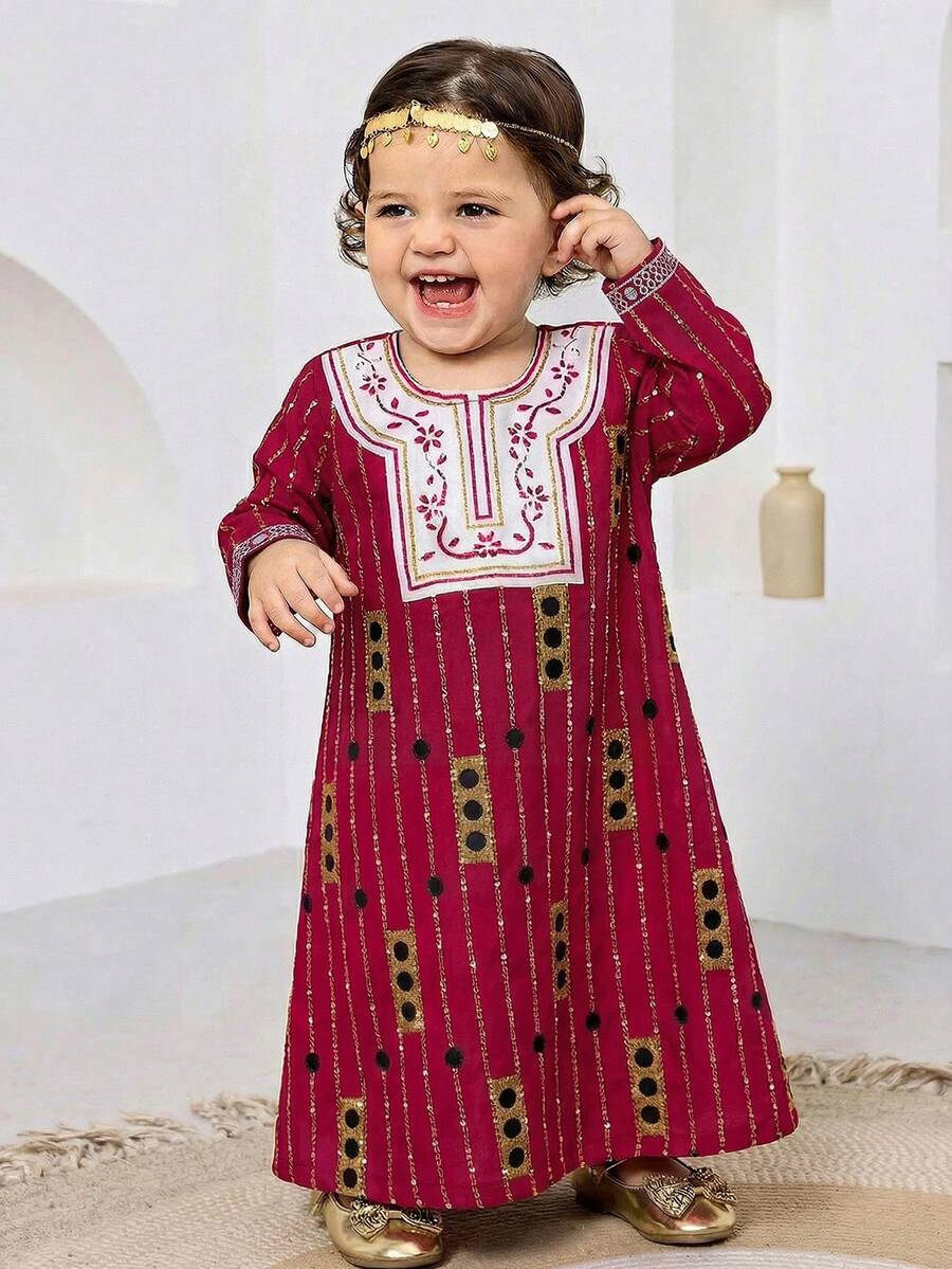 Đầm Ramadan dáng rộng thoải mái cổ tròn tay dài cho bé gái - Nhiều màu - Xem 1