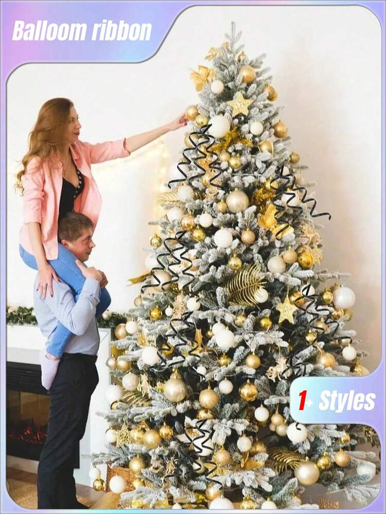 SHEIN 1 rollo, 228 metros de cinta rizada negra para envolver regalos, atar globos, bodas, cumpleaños - Cinta metálica brillante para ramos y envoltorios florales para el Día de San Valentín, bodas, cumpleaños - Negro - Añade 6