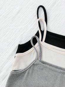 SHEIN Genkimix Kids 3件套经典简约舒适百搭吊带背心套装，适合少女 - 彩色 - 查看 5
