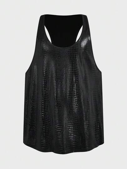 EASEVO Plus Size Men's Street Fashion Sexy PU Crocodile Skin Pattern Tank Top