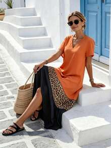 EMERY ROSE Đầm Maxi họa tiết da báo in khối màu mùa hè cho nữ - trái cam - Xem 4