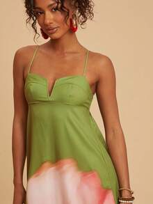 Travachic Elegant Floral Print Sleeveless Summer Vacation Dress - Green - View 6