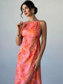 Firerie Đầm hè màu trơn cho nữ, kiểu dáng thường ngày, dây mảnh, hở lưng, in hoa, dáng rộng, phong cách Hawaii, màu vàng bơ, thích hợp cho kỳ nghỉ. - Nhiều màu - Xem 7