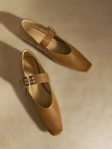 CUCCOO BIZCHIC Women's Square Toe Slip-On Shoes With Metal Buckle, Minimalist Design - Brown - View 5