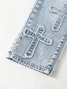 Girls' Loose Fit Jeans,Blue Summer Back-To-School,Lightweight Washed Denim,Cross Patch Design,Comfortable Cotton Casual Outdoor Versatile Denim Pants - Medium Wash - View 7